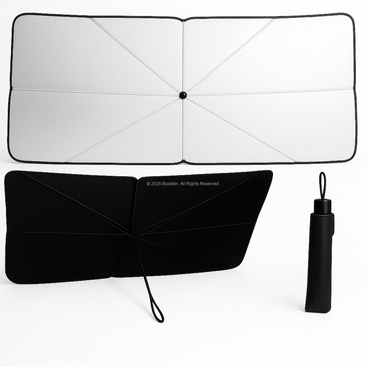 Busstier Katlanabilir Şemsiye Tipi Araba Ön Cam Güneşliği, 140 x 80 cm, UV Koruma, Isı Yalıtımı, Tüm Araçlarla Uyumlu, Taşınabilir ve Kolay Kurulumlu