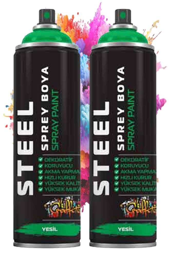 Yeşil Sprey Boya 200 ml 2 Adet Hızlı Kuruyan Profesyonel Ahşap Plastik Demir Metal Cam Porselen Duvar Renkli