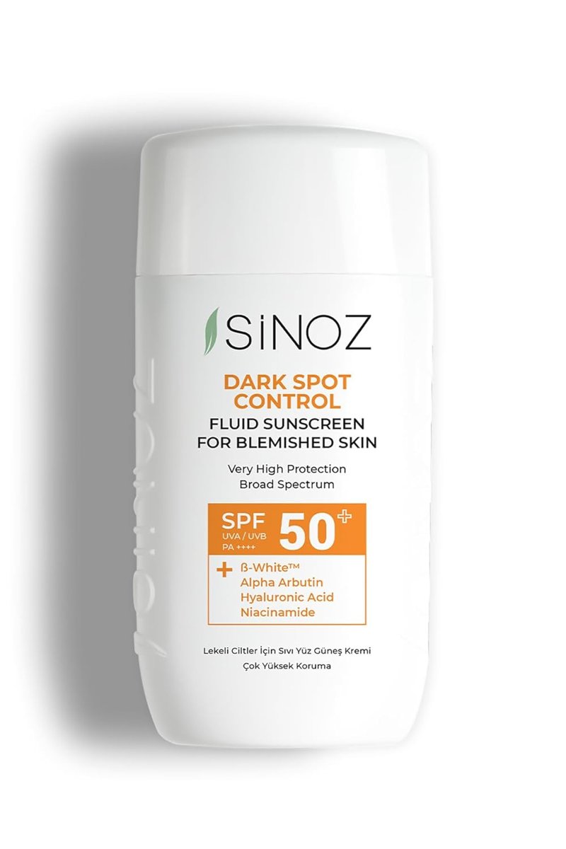 Sinoz SPF50+ Koyu Cilt Lekelerine Etkili Sıvı Yüz Güneş Kremi-Yeni Nesil Filtreler-Hibrit Formül PA+