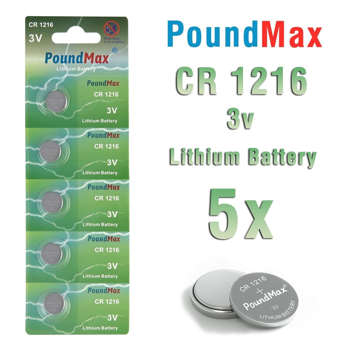 PoundMax 1216 DL1216 3V Lityum Düğmeli Pil (5'li Paket)