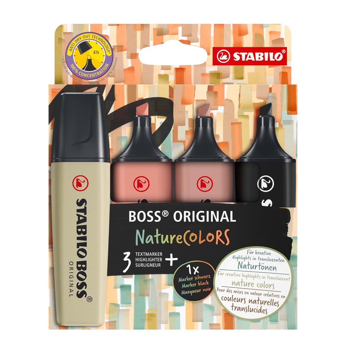 STABILO BOSS ORIGINAL NatureCOLORS - Fosforlu Kalem - 4'lü Paket - Çeşitli Renkler