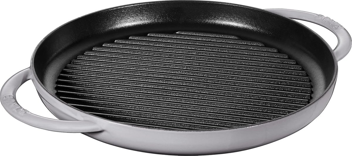 Staub Grill Pans Çift Kulplu Döküm Izgara Tava, Gri