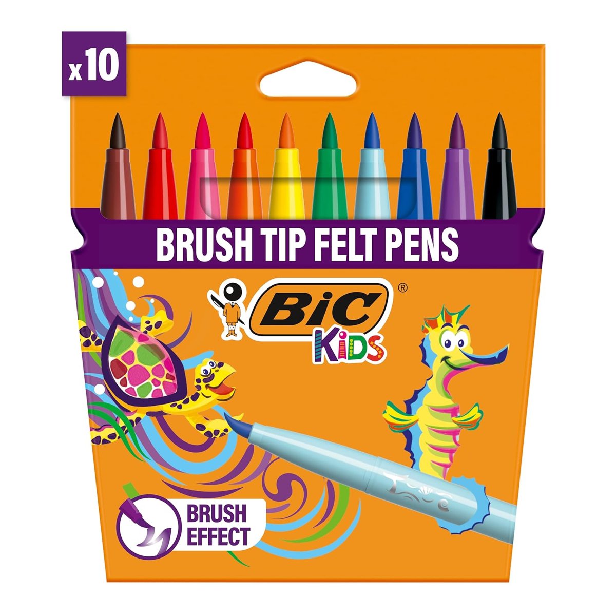 BIC Kids Visaquarelle Fırça Uçlu Boya Kalemi 10 Renk, Fırça Başlı Esnek ve Yumuşak Uç, Yıkanabilir Su Bazlı Boya