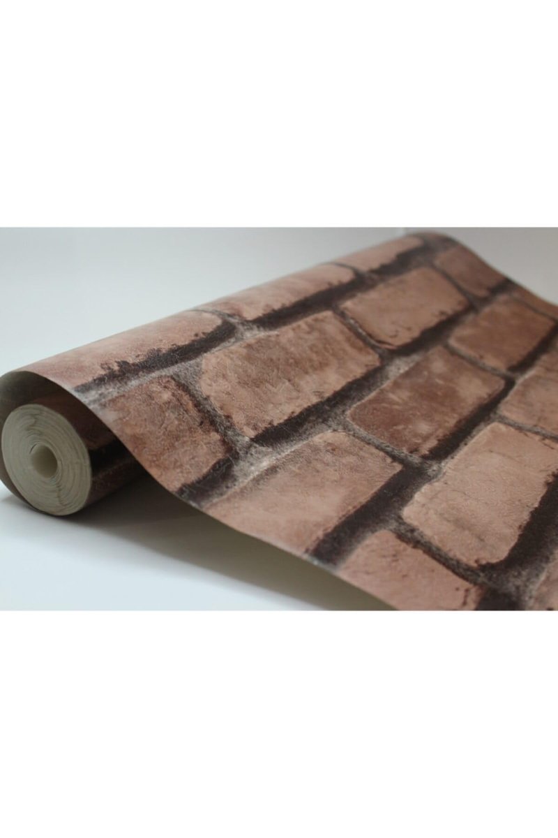 Tetik Duvar Kağıtları GOLDEN TUĞLA DESENLİ DUVAR KAĞIDI 0.53 x 10 BORDO-KREMİT