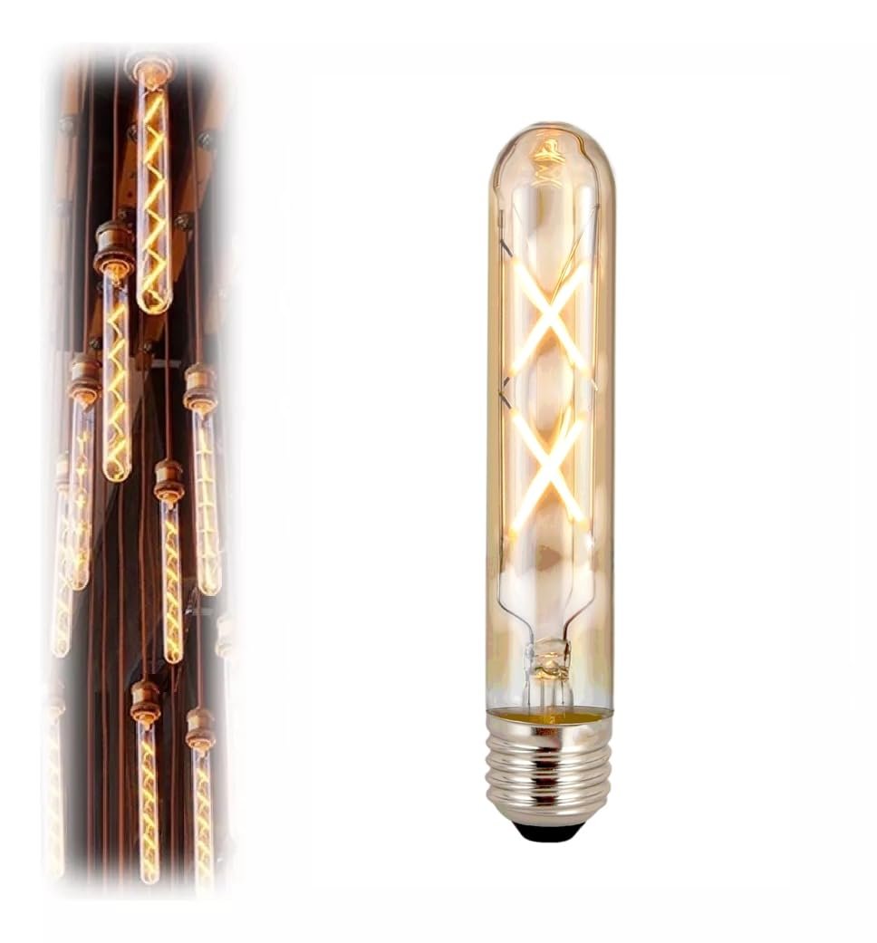 Vintage LED Ampul, E27, 4W, 2500K Sıcak Sarı Işık, Amber Cam, 18,5 cm, Retro Rustik Ampul Amber Renk Işık Çubuk Cam Filament Led Tüp Ampul (1)