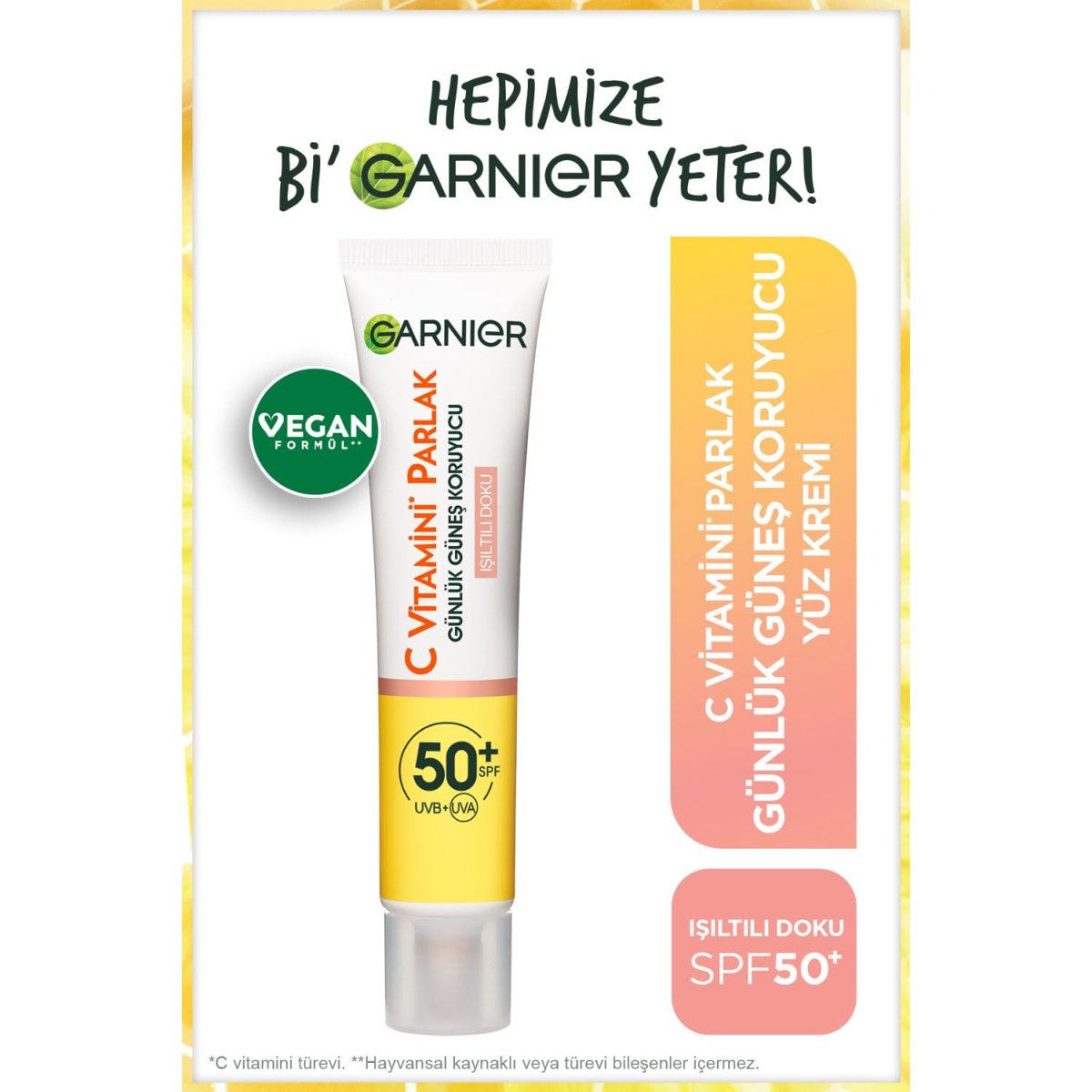 Garnier C Vitamini Parlak Günlük Güneş Koruyucu Fluid Yüz Kremi Işıltılı Doku SPF50, 40 ml
