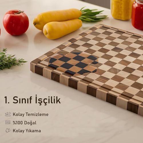 Valkyrie Doğal Akasya Ahşap Kesme Tahtası 43x33 cm – Kaydırmaz Tabanlı, Profesyonel Servis & Sunum Tahtası
