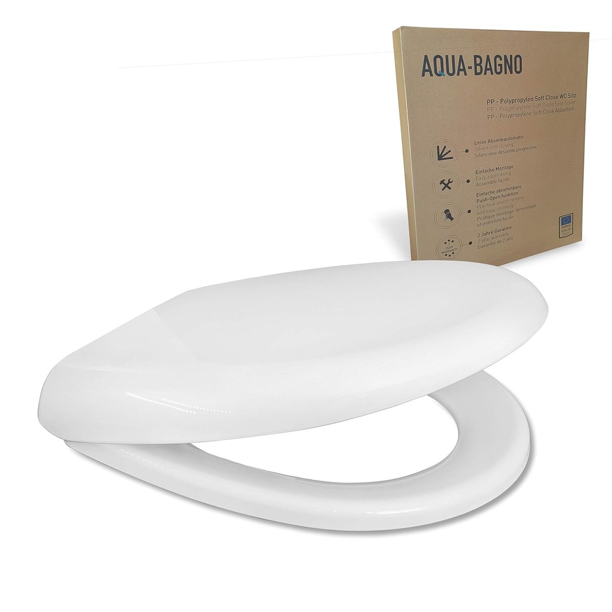 Aqua Bagno | Klozet oturağı, otomatik kapanmalı klozet kapağı, D/O şeklinde 2.0, çıkarılabilir klozet kapağı, beyaz (Junior)