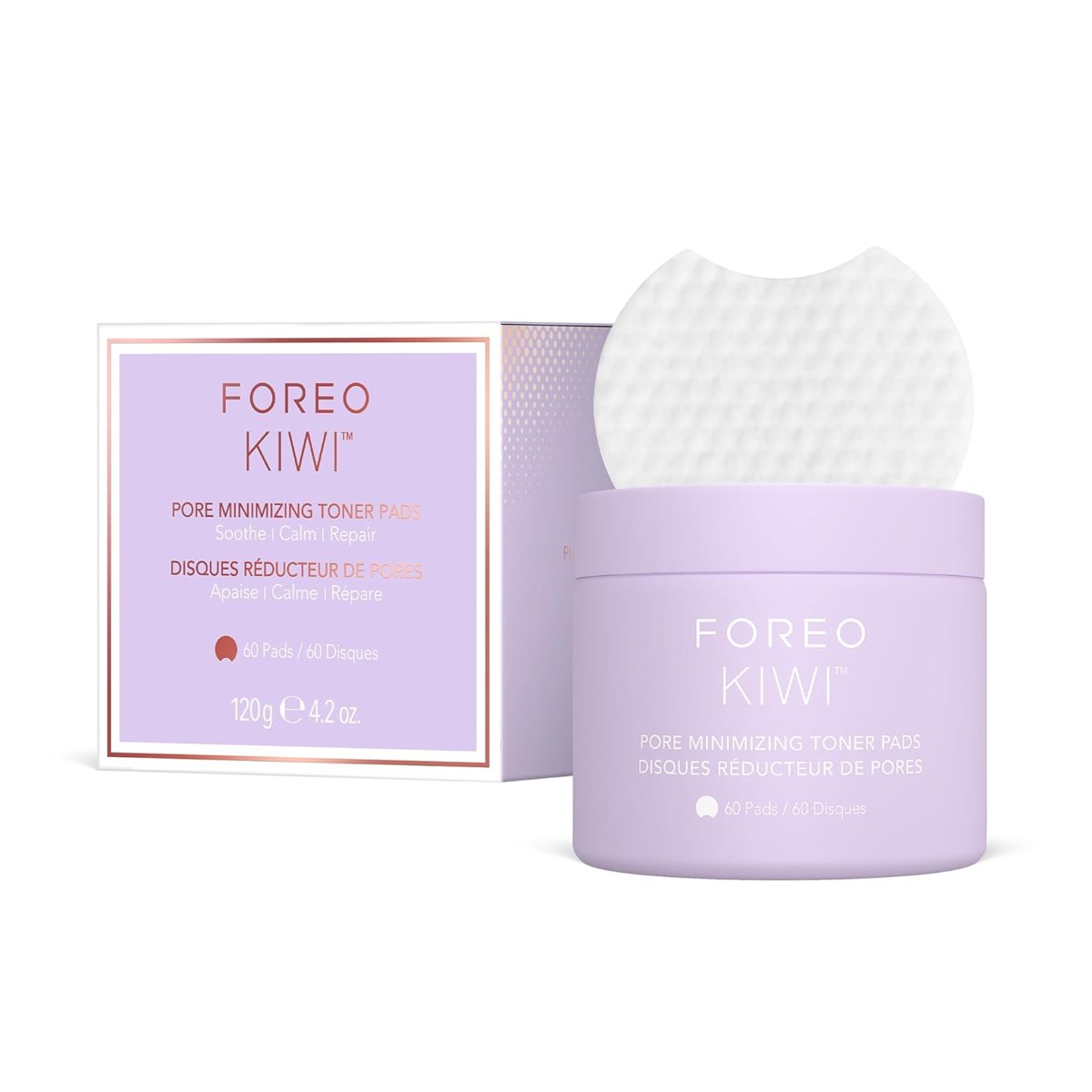 FOREO KIWI Gözenek Minimizing Toner Pedleri 60 adet – Witch Hazel & Centella Asiatica Peeling Yüz Pedleri, Yağ, Akne Taç Cilt için – Gözenek Minimizer ve Redness Rölyef