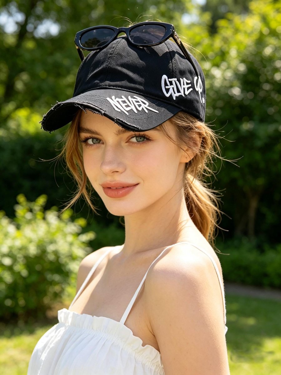 Valkyrie Unisex Siyah Never Give Up Nakışlı Baseball Şapka Ayarlanabilir Vintage Streetwear Spor Kep