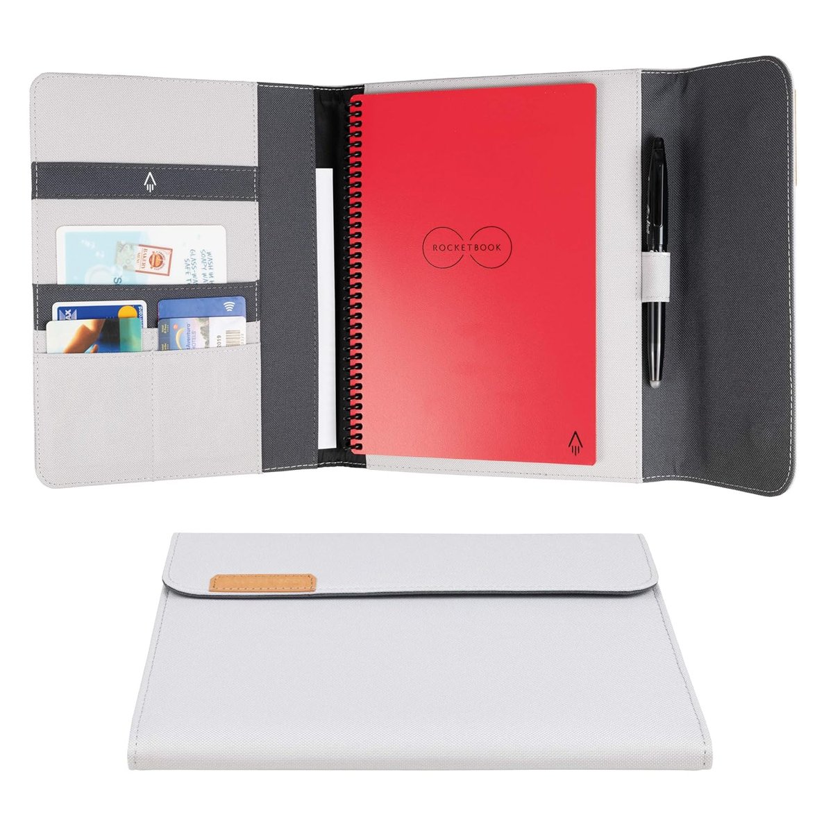 Rocketbook Kapsül 2.0 Folyo Kapak, Çekirdek, Panda ve Füzyon için -%100 Geri Dönüştürülmüş PET Plastik, Kalem Tutucu, Manyetik Toka - Gri, Yönetici A5