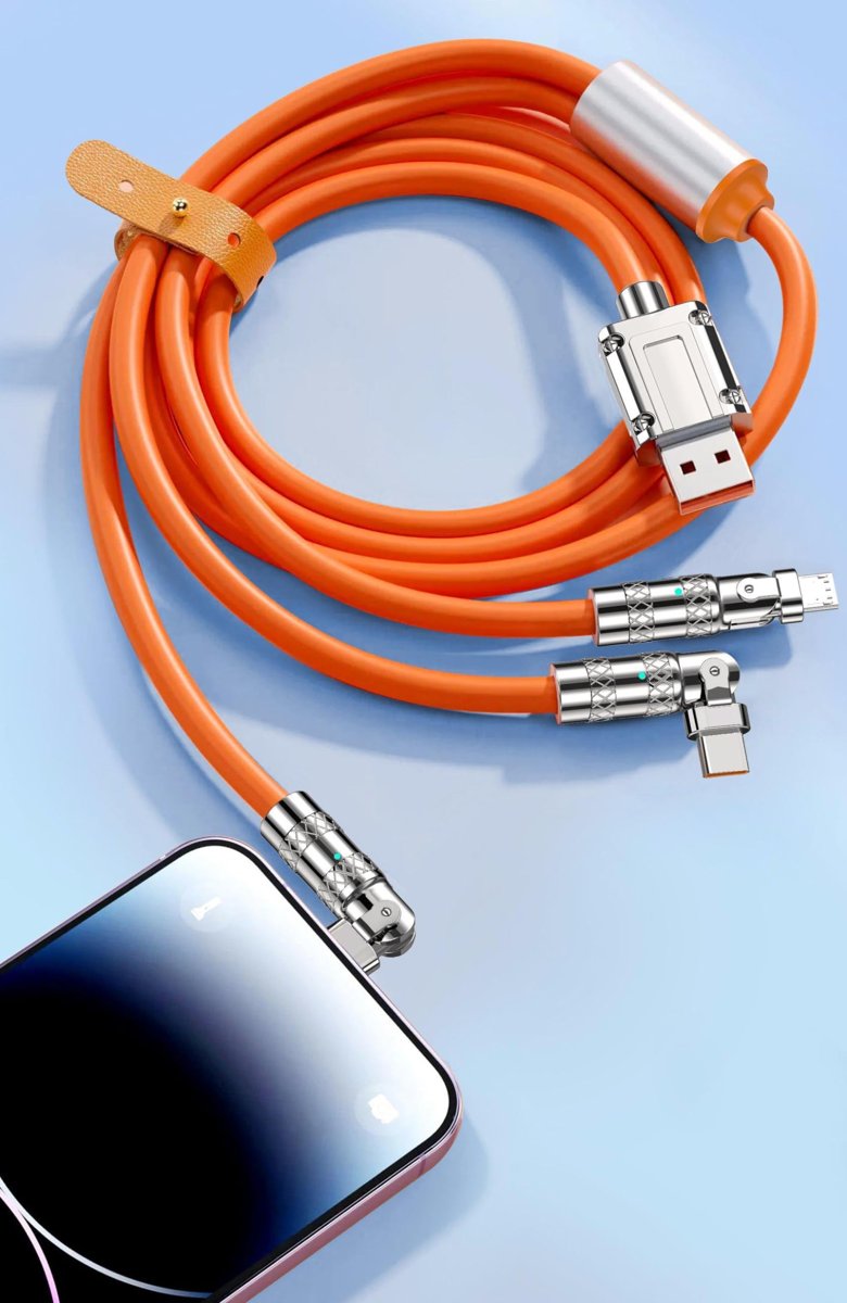 Valkyrie 6A 3in1 Apple Type-C Android 180 Derece Sıvı Silikon Data Hızlı Şarj Kablosu - Bakır Döşeme - Katlanmaz Kırılmaz - Oynar Başlıklı