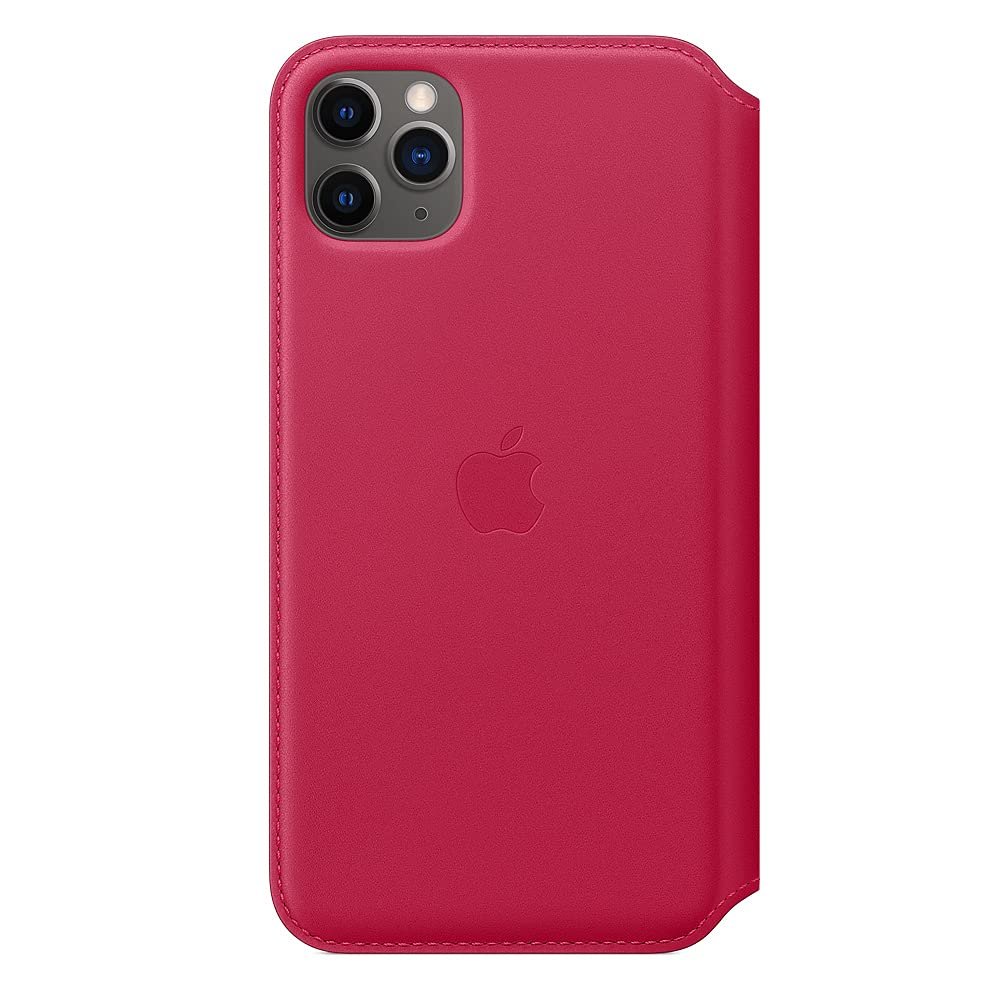 Apple iPhone 11 Pro Max için Deri Folyo Kılıf - Ahududu