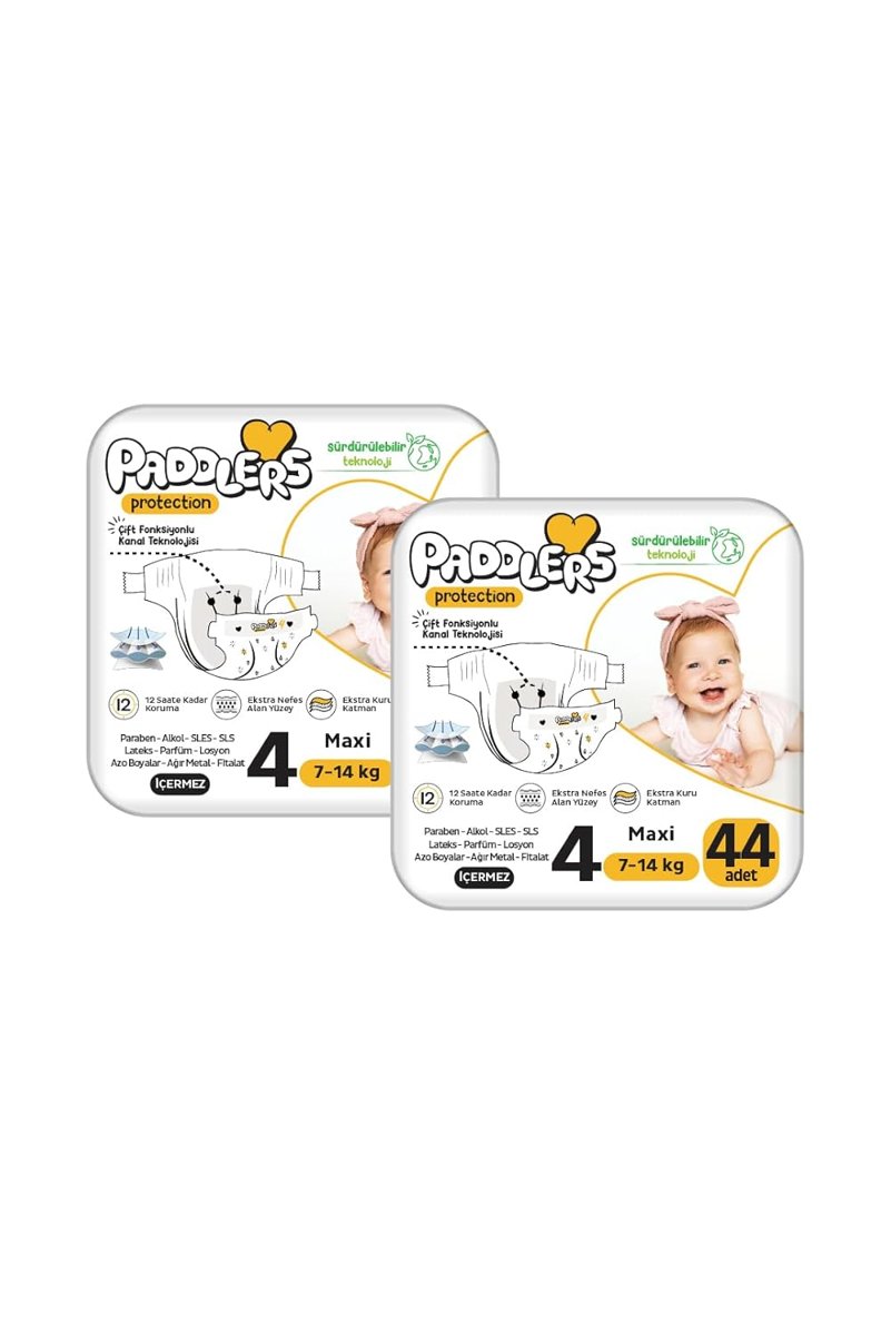 Paddlers Protection Bebek Bezi 4 Numara Maxi (7-14 Kg) 88 Adet – 2’li Jumbo Set, Maksimum Koruma
