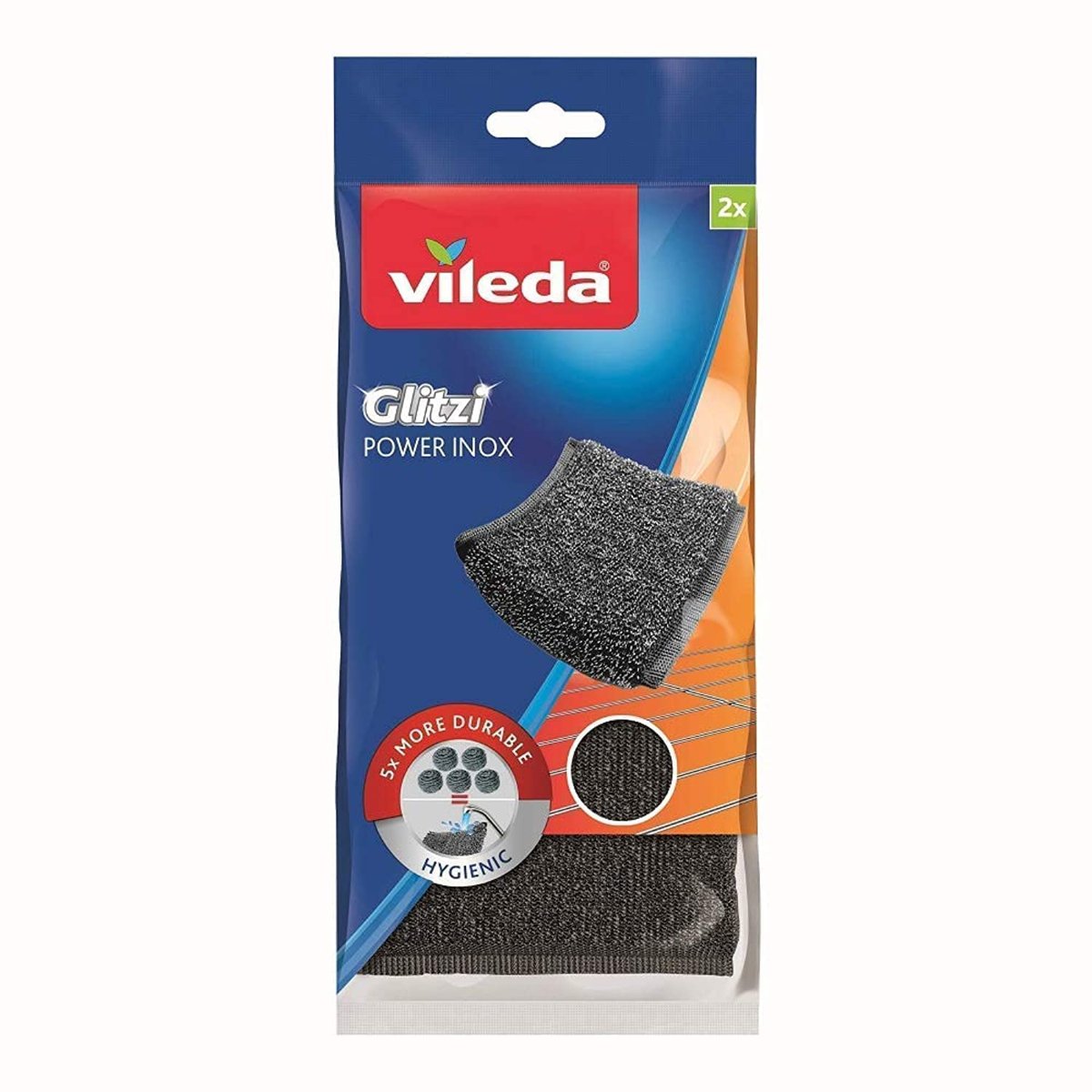 Vileda Glitzi Power Pad Inox, Ekstra kaliteli, Pas tutmaz, Zorlu lekeleri söker, 2'li Paket