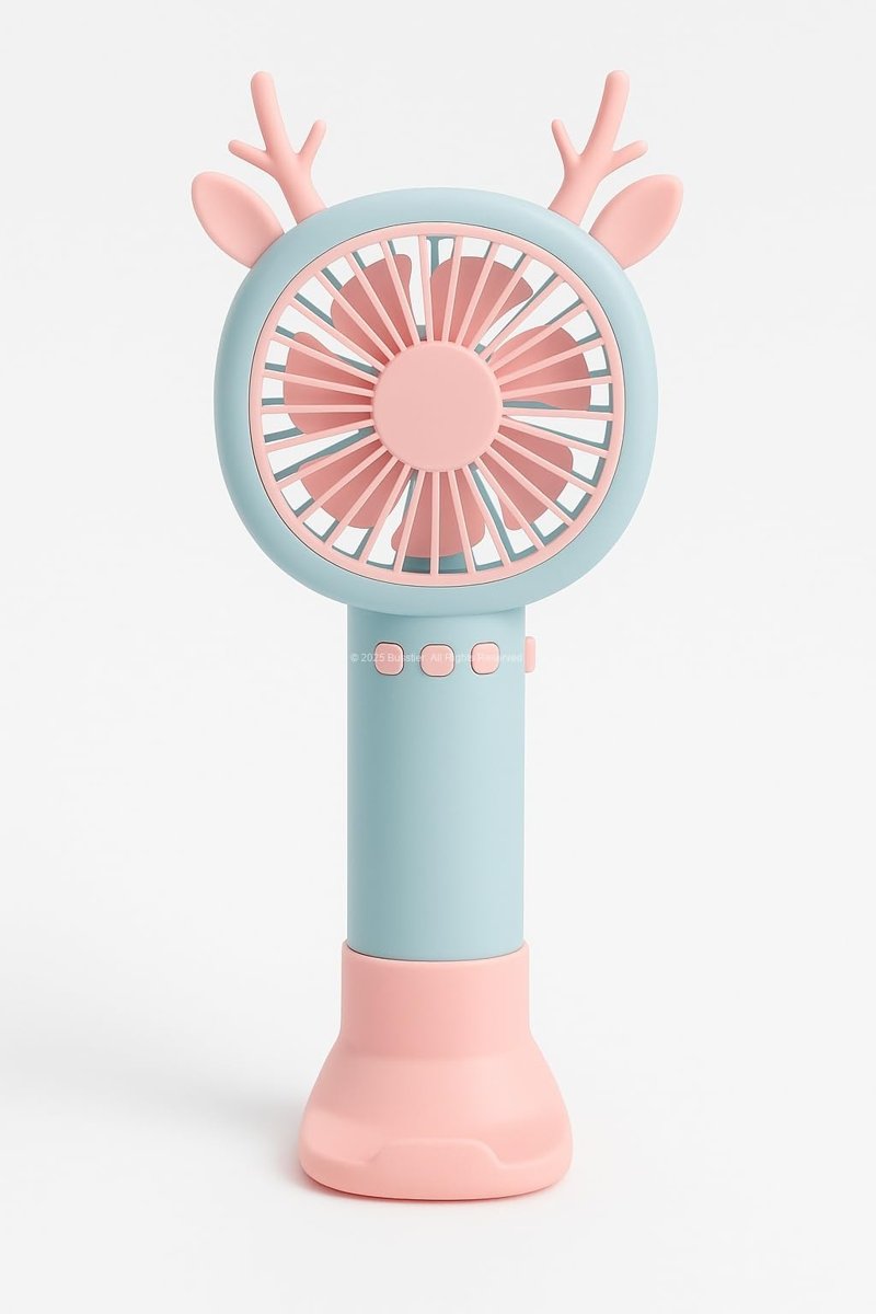 Busstier Geyik Boynuzlu Mini El Fanı, 20 cm Taşınabilir Şarjlı Masaüstü Fan, Tek Kademeli Hız, Kompakt Fan Tasarımı, 7 cm Çaplı Vantilatör, USB Şarjlı, Çocuklar İçin Uygun