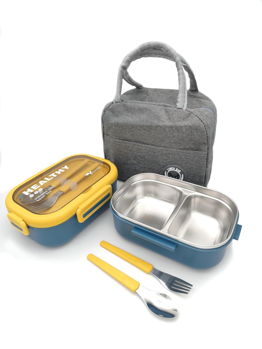 Valkyrie Isı Yalıtımlı Termal Çantalı Çelik Lunch Box – BPA’sız, Sızdırmaz, Çok Bölmeli Yemek Kabı Sarı Yeşil