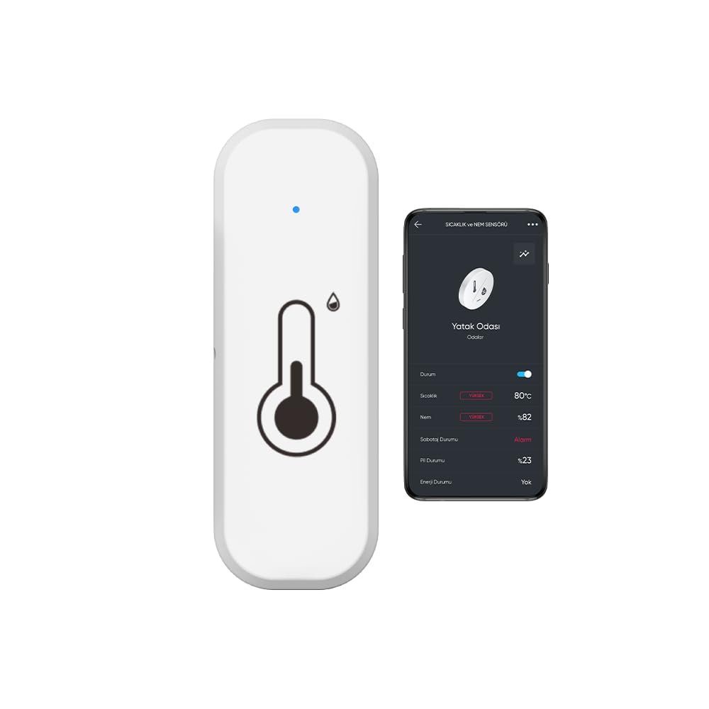 Hybrone Akıllı Wi-Fi Sıcaklık ve Nem Sensörü, Gerçek Zamanlı Sıcaklık ve Nem Verileri, Yüksek Hassasiyet, Uygulama Üzerinden Anında Bildirim