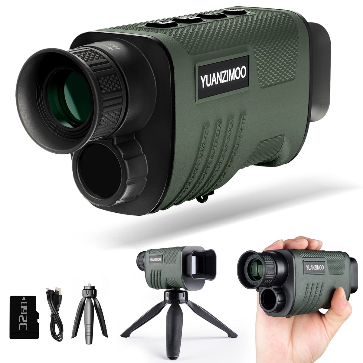 Gece görüşü monoküler dijital kızılötesi monoküler teleskop, %100 karanlık için, 8 x zoom, 2000 mAh, şarj edilebilir pil, yükseltme standı, 32 GB SD kart ve kart okuyucu, yetişkinler için, av, kamp