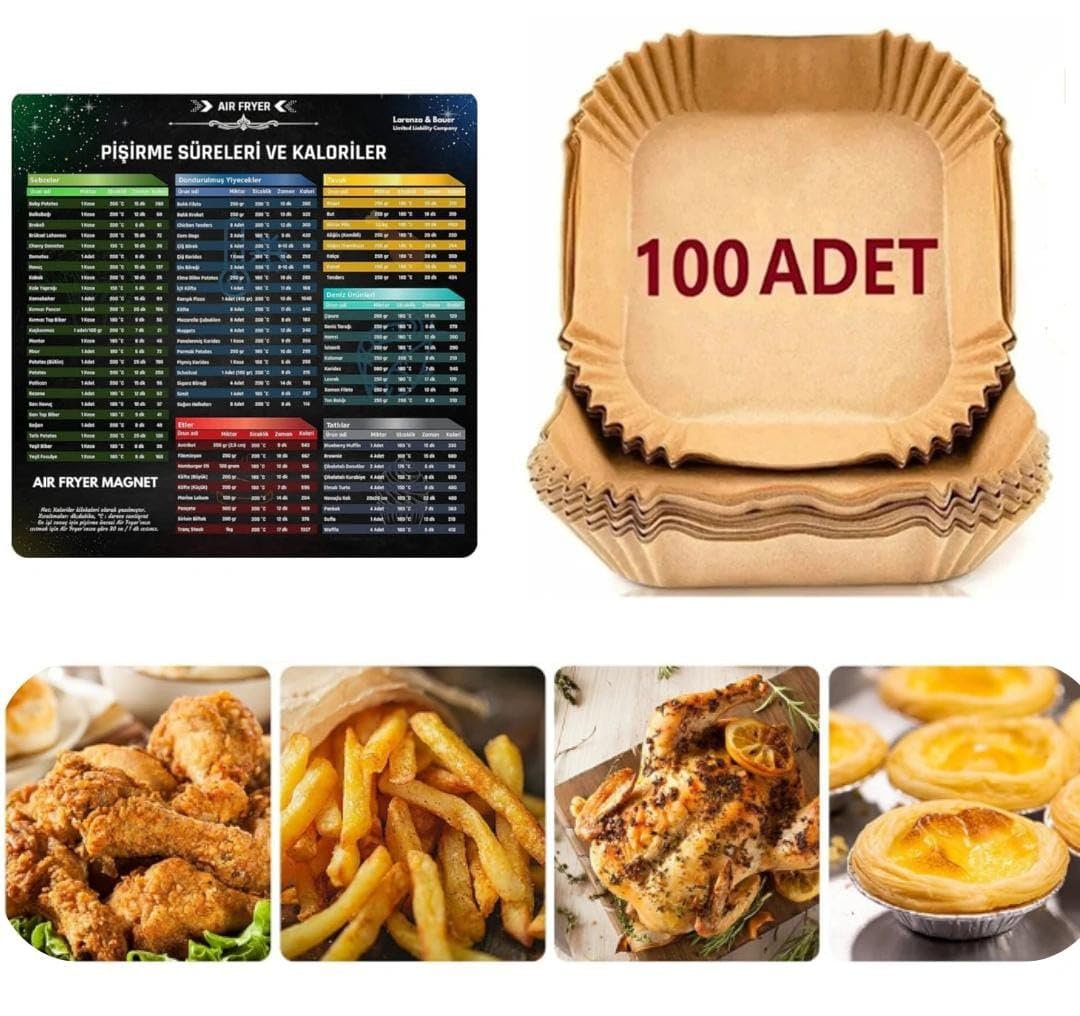 bor Airfryer Pişirme Kağıdı 100 adet fritöz pişirme kağıdı,Fritöz Yağlı Kağıdı, Yanmaz Kağıt