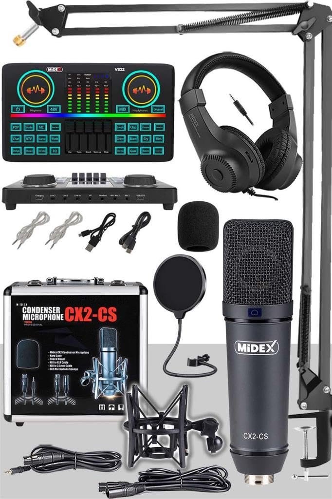 Midex Stüdyo Ekipmanları Private Paket-5 CX2 Mikrofon VS22 Ses Kartı Stüdyo Kayıt Seti