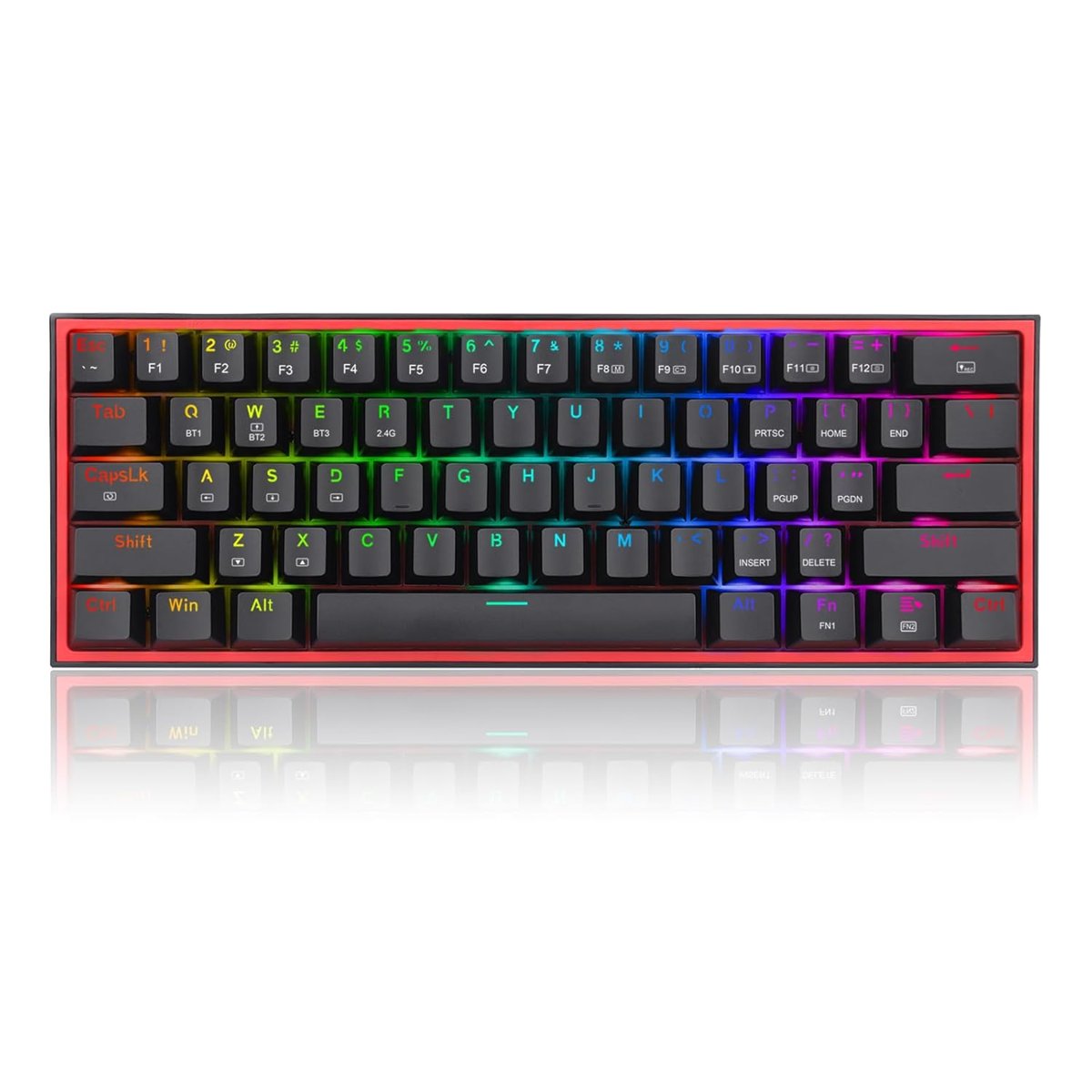 Redragon K616 Fizz PRO% 60 3 Modlu Kablolu, 2.4Ghz Kablosuz, Bluetooth Mekanik Oyun Klavyesi, 61 Tuşlu Kompakt w/Siyah Renkli Tuş Kapakları, Doğrusal Kırmızı Anahtar, pro Sürücü/Yazılım Destekli