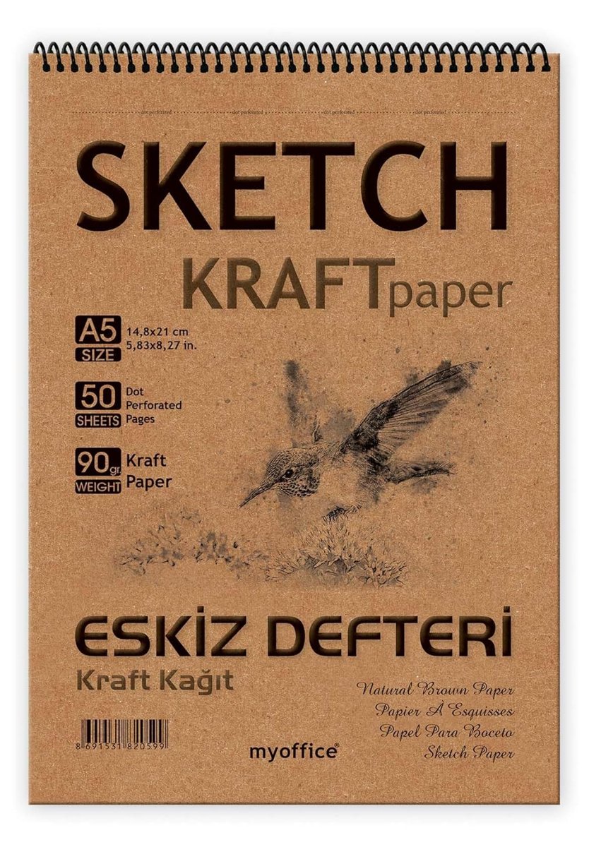 ETİKA Kraft Eskiz Defteri A5-90 gr Doğal Kağıt, Spiralli, 50 Yaprak Sketchbook