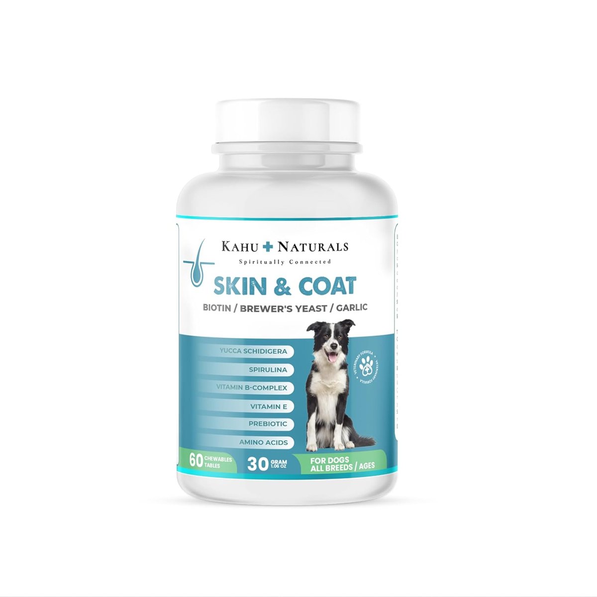 Kahu Naturals SkinCoat, Deri ve Tüy Sağlığı Takviye, Bira Mayası, Sarımsak, MOS, Spirulina, 60 Table