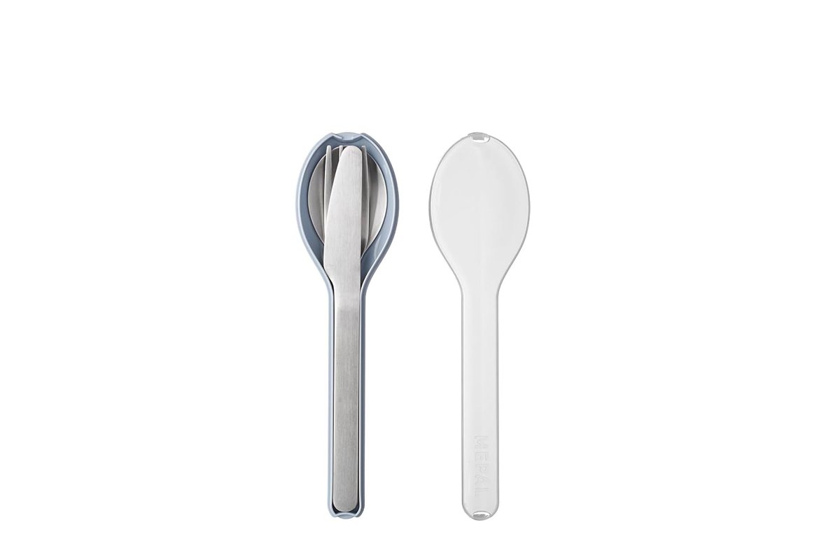 Mepal - 3 Parçalı Ellipse Çatal Bıçak Takımı - Yolculuk İçin Seyahat Kılıflı Set - Bıçak, Çatal ve Kaşık - Paslanmaz Çelik - Nordic Blue