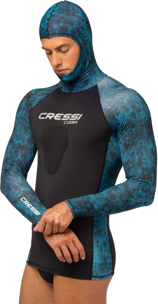Cressi Üniseks Cobia Hunter Rash Guard Rash Guard su sporları ve göğüs kemiği koruması için kapüşonl