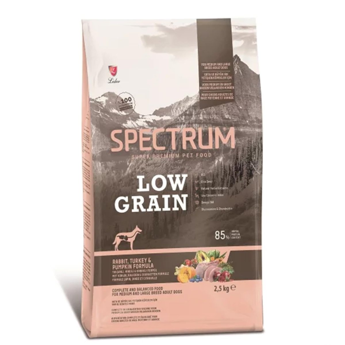 Spectrum Tavşanlı Hindili ve Bal Kabaklı Orta ve Büyük Irk Düşük Tahıllı Yetişkin Köpek Maması 2,5kg