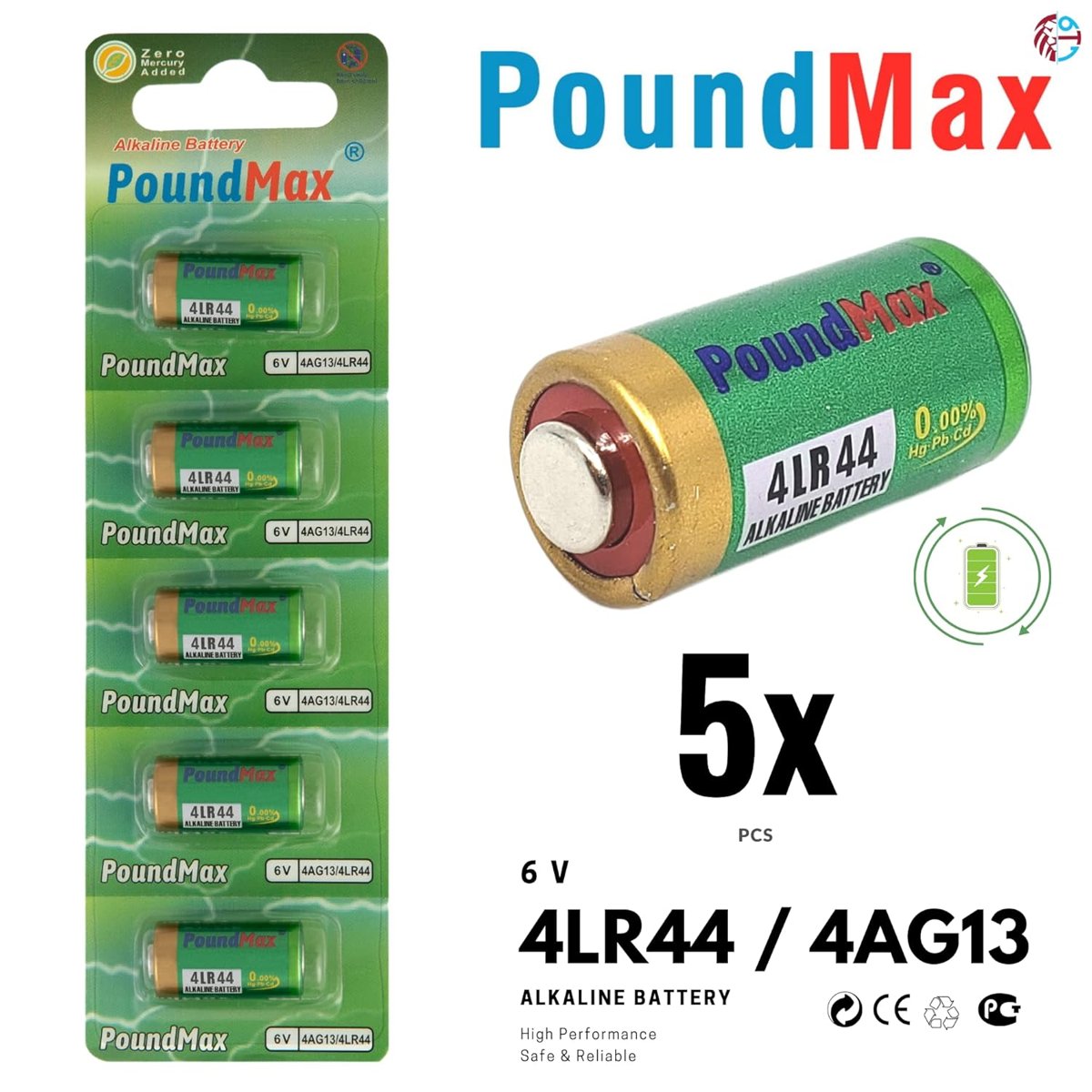 PoundMax Alkalin 5X 4LR44 (4AG13, L1325), 6V | 1x 5'li paket