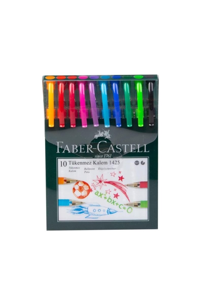 Faber-Castell Tükenmez Kalem Seti, 10 Adet, 0.7 mm Uç, Yumuşak Yazım, Ergonomik Tutuş, Renkli Karışı