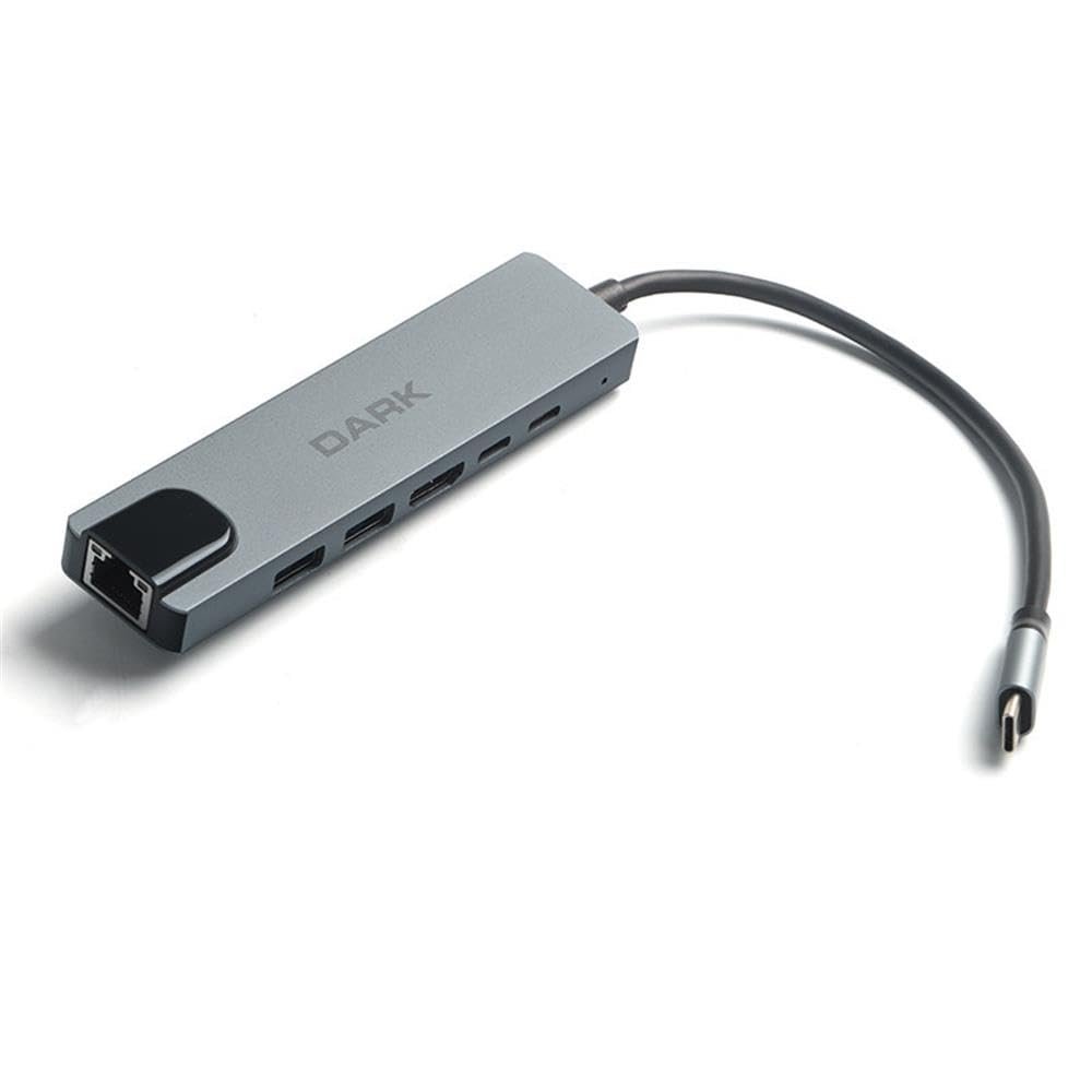 Dark 6'sı 1 Arada USB 3.2 Gen 1 Type-C to Ethernet/HDMI/USB 3.0 - USB 2.0 / USB-C PD 100W Macbook Pro/Air  Notebook/Ultrabook için Port Çoklayıcı HUB (DK-AC-U31X47)