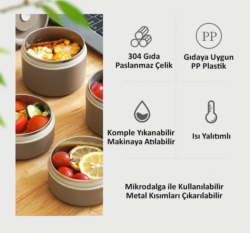 Valkyrie 3 Gözlü Paslanmaz Çelik Isı Yalıtımlı Yemek Kabı Seti Çantalı 304 Steel 2 x 420ml + 550ml