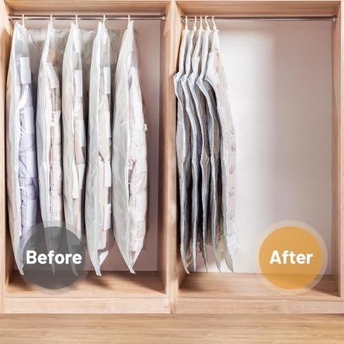 AEE® 3'lü Askılı Vakumlu Hurç Elbise Torbası Kılıfı 145x70 105x70 90x60 Vakumlu Gamboç Kıyafet Koruma ve Saklama Çantası Dolap Düzenleyici Organizer