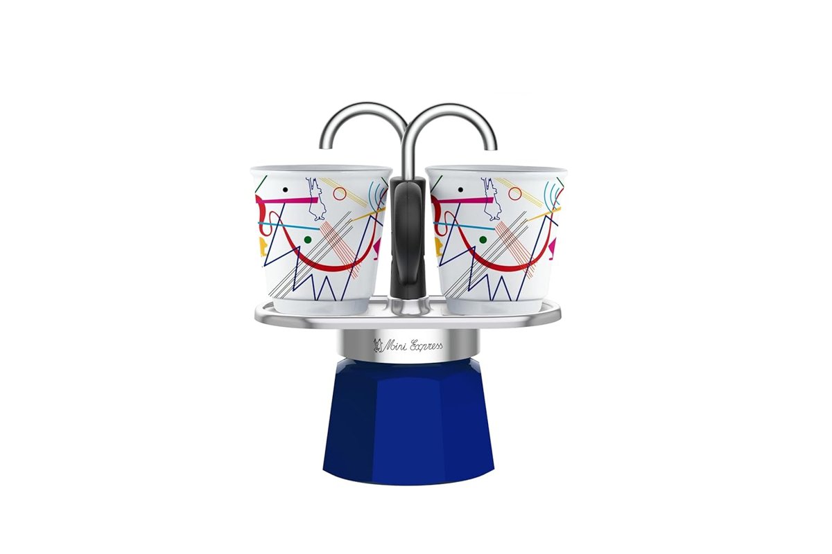Bialetti - Set Mini Express: Ocak Üstü Espresso Pişirici + 2 Cups - Kandinsky Serisi