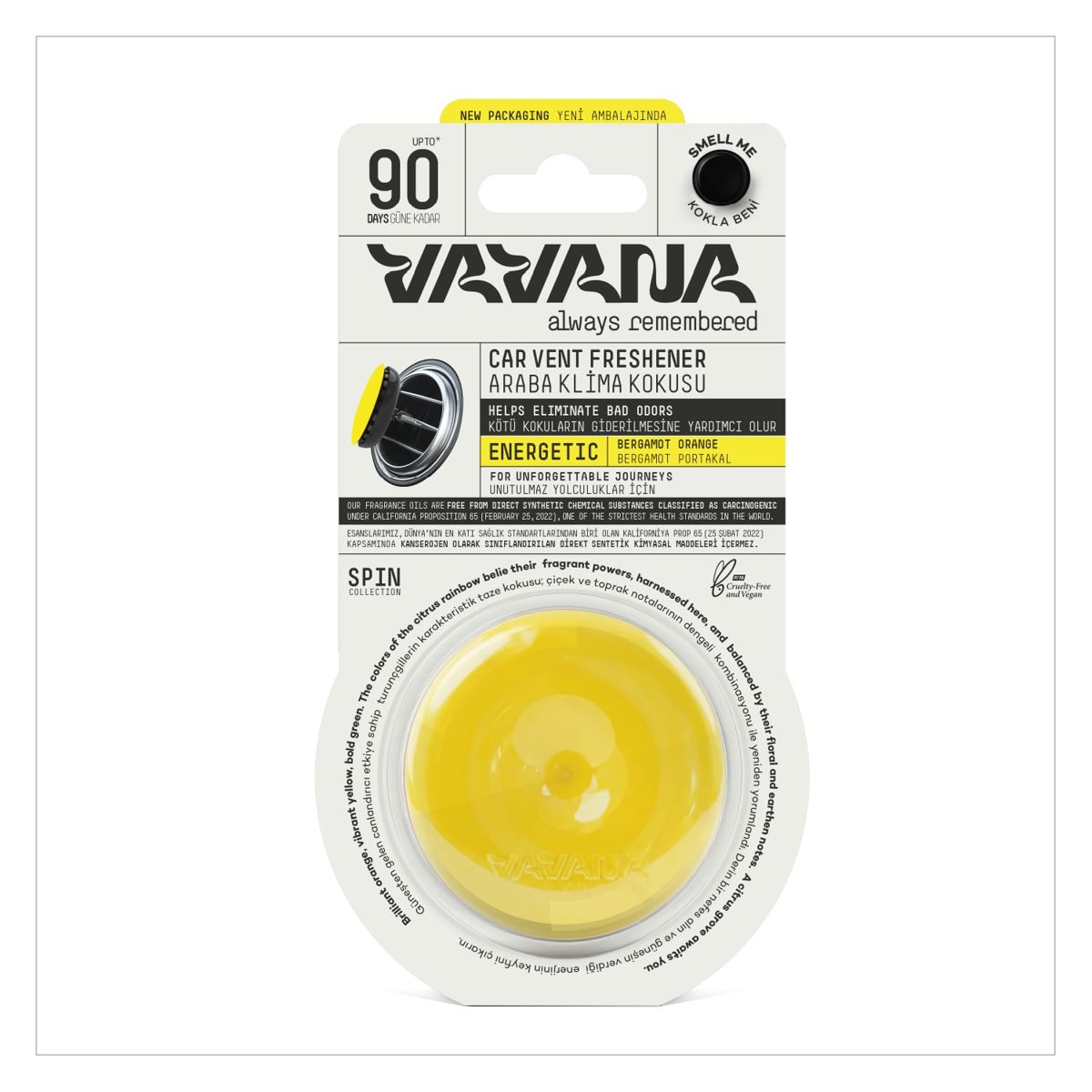 VAVANA Spin Araba Klima Kokusu - Profesyonel Otomobil Kokusu | BPA  Sıvı İçermez | 90 Gün Etkili | Araç Parfümü (ENERGETIC)