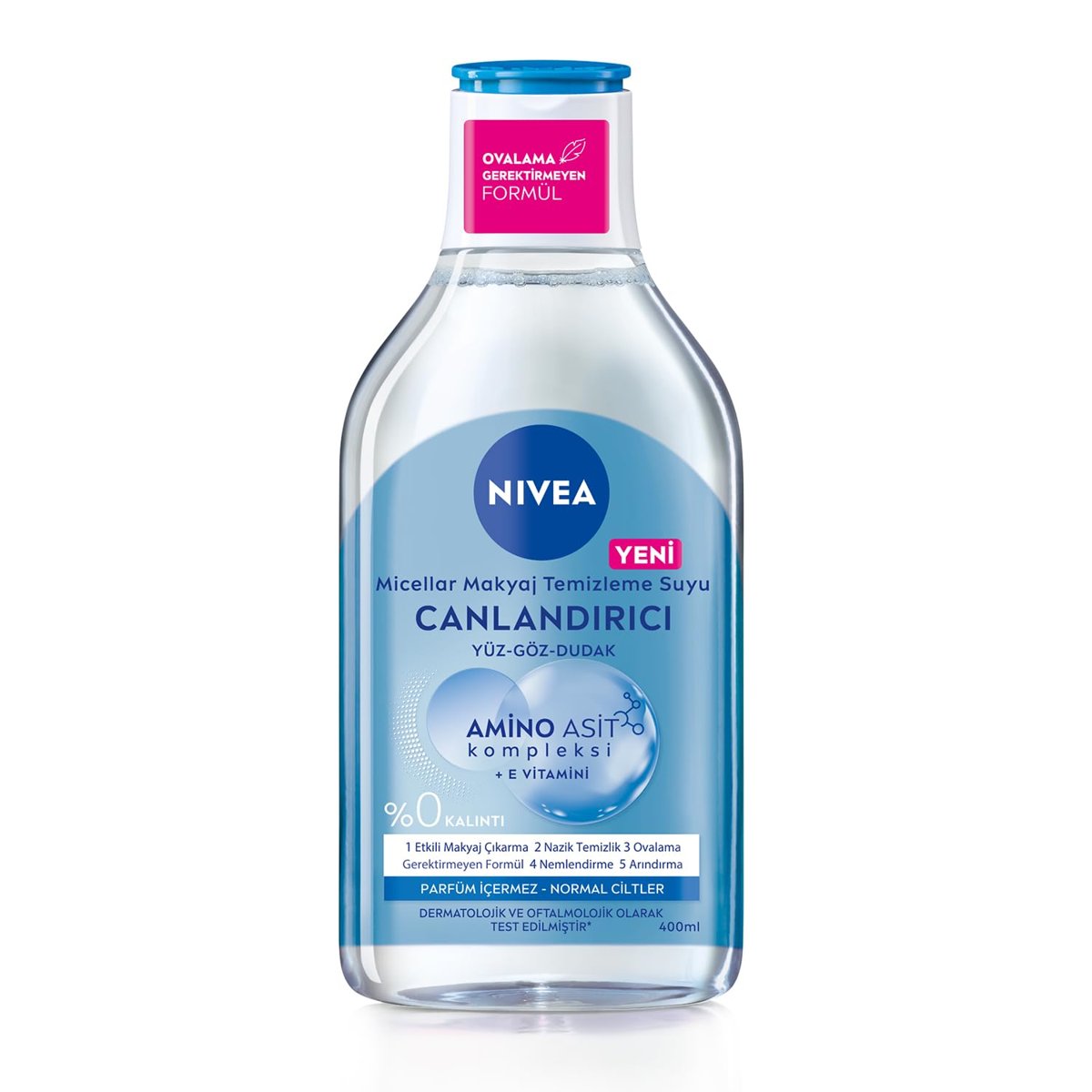 NIVEA 5in1 Canlandırıcı Micellar Makyaj Temizleme Suyu Normal Ciltler, 400 ml, Yüz Temizleyici