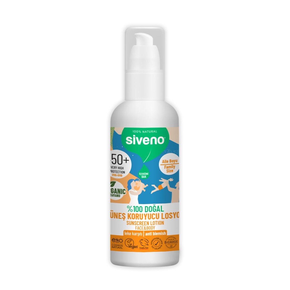 Siveno %100 Doğal ve Organik Tamanu Yağlı Güneş Losyonu Mineral Filtreli Tüm Aile Için 50 SPF 100 ml