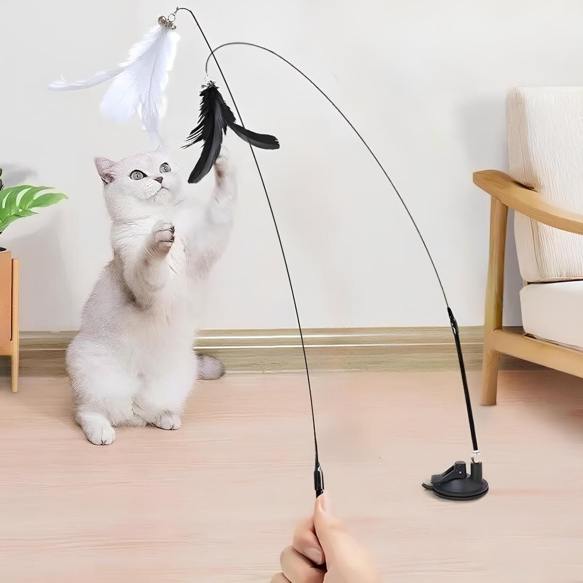 Kanji Vantuzlu Tüylü Zilli Olta Kedi Oyuncağı – 2 Oltalı, Esnek Yaylı, Avcılık İçgüdülerini Geliştir