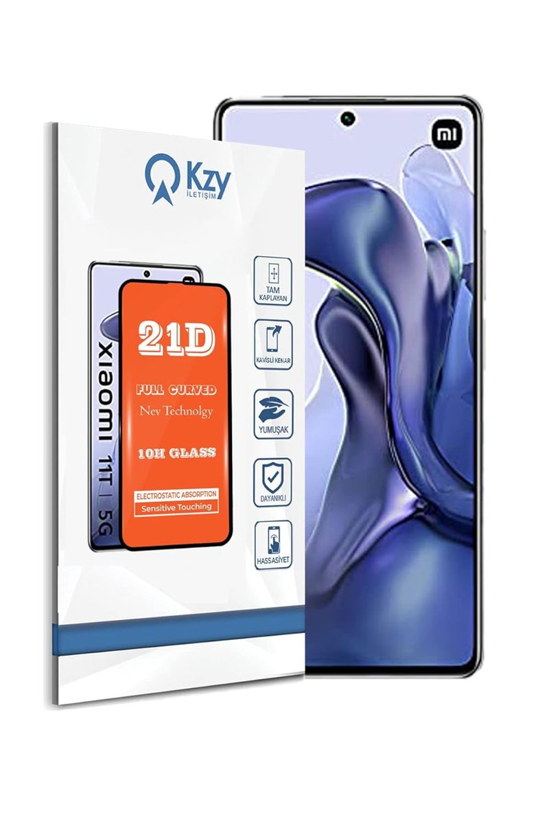 KZY İLETİŞİM Xiaomi Mi 11T ile uyumlu Tam Kaplayan 21D Temperli Ekran Koruyucu Cam