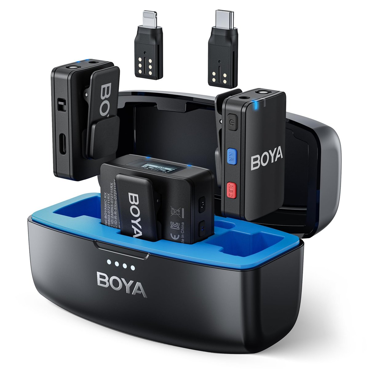 BOYA MFi Sertifikalı Lightning  USB-C ile MIC Kablosuz Yaka Mikrofon, Yerleşik Kayıt, 300M (950 ft.) Menzil, 50 Saat Pil Ömrü, Gürültü Engelleme, iPhone, Android, PC için Kablosuz Mikrofon