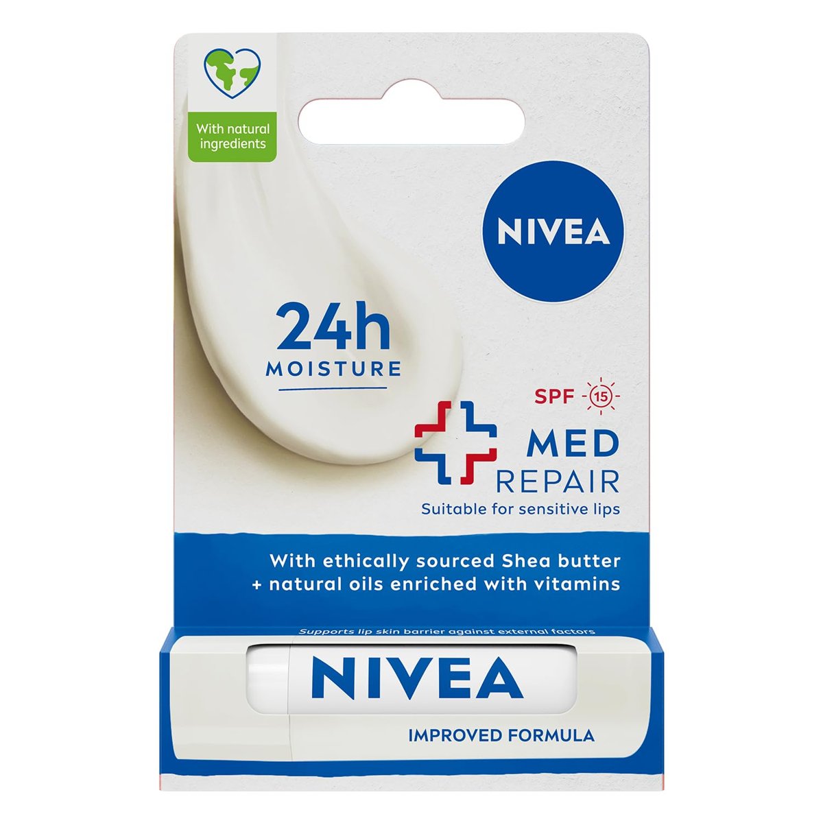 NIVEA Med Repair Dudak Bakım Kremi, 24 Saat Nem,Doğal Yağlar ile Çatlamış Dudak Bakım,SPF 15 (4,8 ml)
