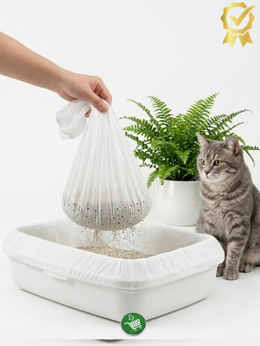 3'lü Elekli Kedi Kumu Filtresi Poşeti (80x120 cm Jumbo Boy), Lastikli ve Yırtılmaz Kedi Tuvaleti Temizleme Filesi, Açık ve Kapalı Kedi Tuvaletleri ile Uyumlu Pratik Elek
