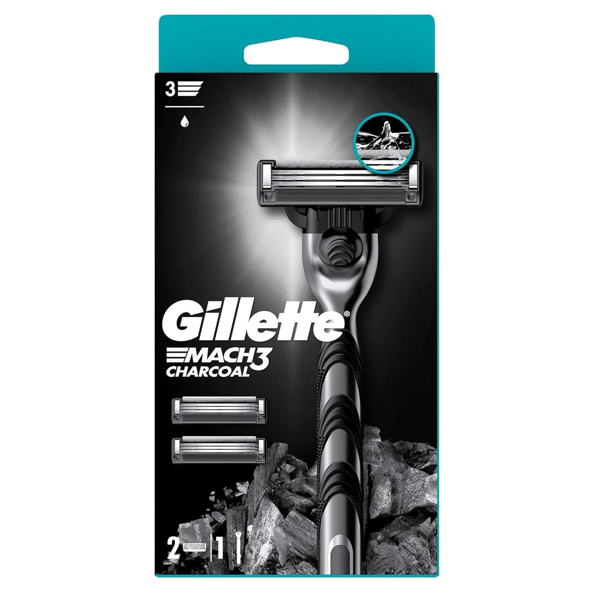Gillette Mach3 Charcoal Tıraş Makinesi + 2 Adet Yedek Tıraş Bıçağı