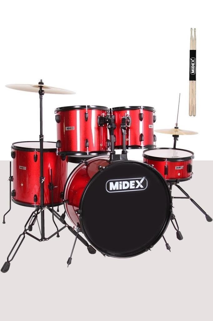 Midex CD900X-RD 22'' Yetişkin Akustik Bateri Davul Seti 22B-13T-12T-16F-14S (5 Parça)