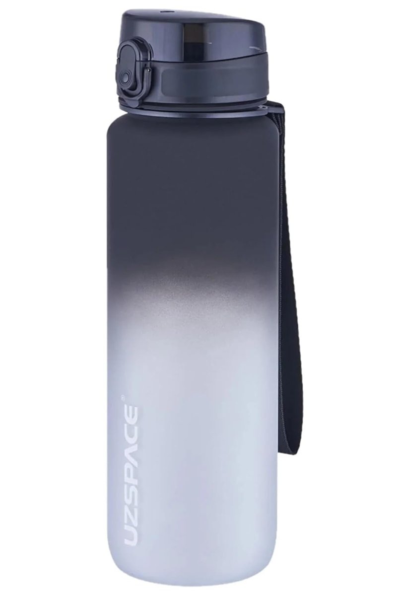 Uzspace 1000ml Büyük Boy Soft Touch Çift Renk Motivasyon Tritan Su Matarası (Siyah-Beyaz)