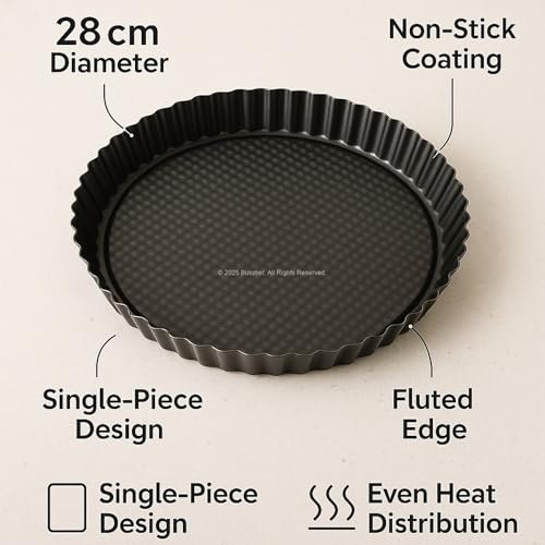 Busstier 28 cm Yuvarlak Meyve Turtası Kalıbı – Siyah Metalik Yapışmaz Kaplamalı Turta ve Kiş Kalıbı – Eşit Isı Dağılımlı – Kolay Temizlenebilir – Fırın Güvenli