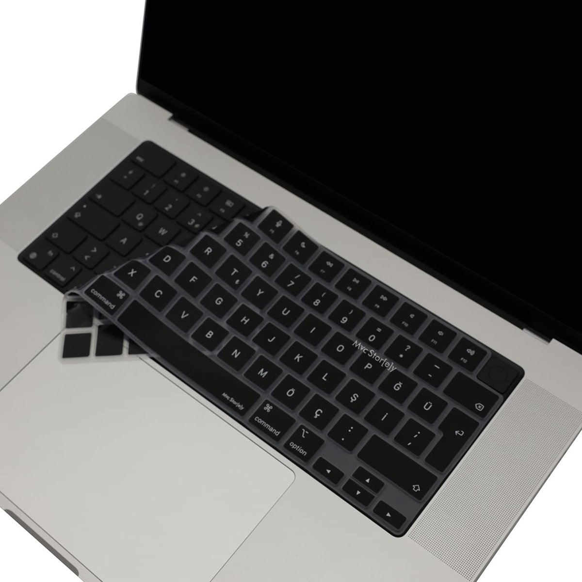 McStorey MacBook Türkçe Q Klavye Koruyucu M1-M5 | Air 13.6 A2681 A3113 A3240 A3449 | Pro 14 A2442 A3426 A3434 | Pro 16 A2485 A3429 | Neo 13 Ultra İnce Silikon Keyboard Cover Touch ID Protector Siyah
